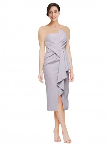 Lilas arctique Fourreau Sans bretelle midi Crêpe Stretch Courte Asymétrique Robes demoiselle d'honneur / Robes de soirée / Robes de cocktail en Ligne