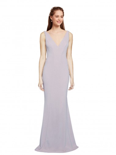 Lilas arctique Sirène Col V Crêpe Stretch Longue Formelles Robes demoiselle d'honneur / Robes de soirée / Robes de bal en Ligne