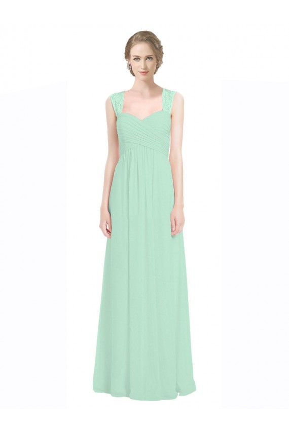 Menthe verte Trapèze Mousseline Dentelle Longue Robes demoiselle d'honneur en Ligne