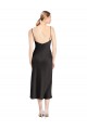 Noir Trapèze Bretelles spaghetti midi Satiné Stretch Courte Robes demoiselle d'honneur / Robes de soirée / Robes de cocktail en Ligne