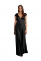 Noir Trapèze Col V Satiné Stretch Longue Formelles Robes demoiselle d'honneur / Robes de soirée / Robes de bal en Ligne