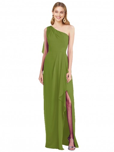Olive verte Trompette Mousseline Longue Robes demoiselle d'honneur en Ligne