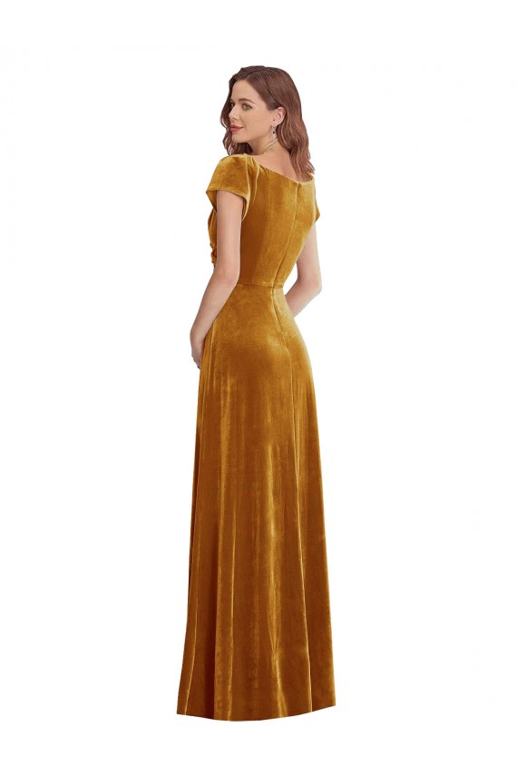 Or Fourreau Col V Velours Stretch Longue Formelles Robes demoiselle d'honneur / Robes de soirée / Robes de bal en Ligne