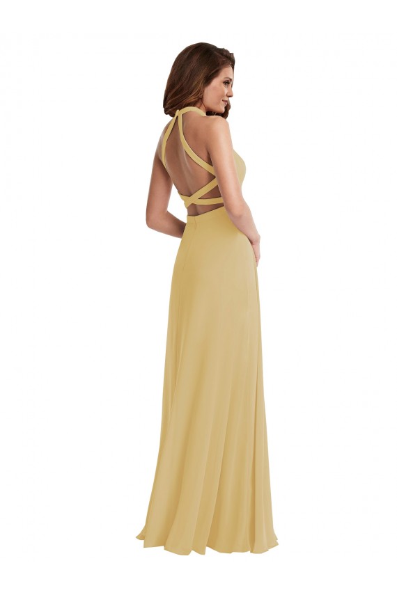 Or Trapèze Licou Mousseline Longue Robes demoiselle d'honneur en Ligne