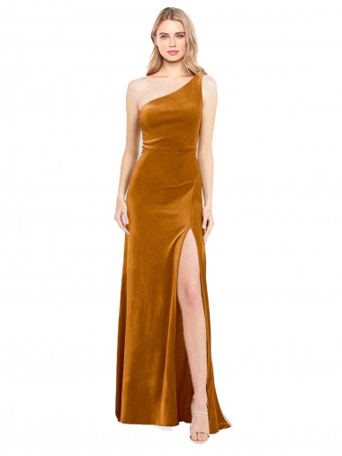 Or Trapèze Velours Stretch Longue Formelles Robes demoiselle d'honneur / Robes de soirée / Robes de bal en Ligne