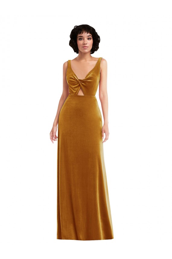 Or Trompette Col V Velours Stretch Longue Robes demoiselle d'honneur / Robes de bal en Ligne