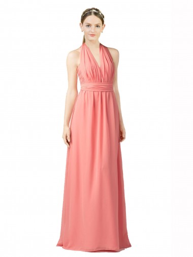 Pastèque Trapèze Licou Mousseline Longue Robes demoiselle d'honneur en Ligne