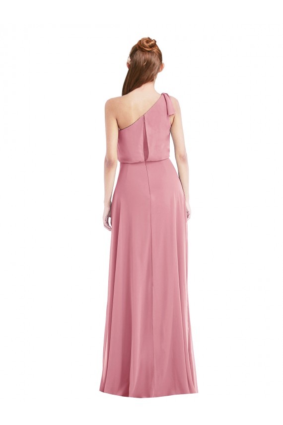 Peau Rose Trapèze Mousseline Longue Robes demoiselle d'honneur en Ligne