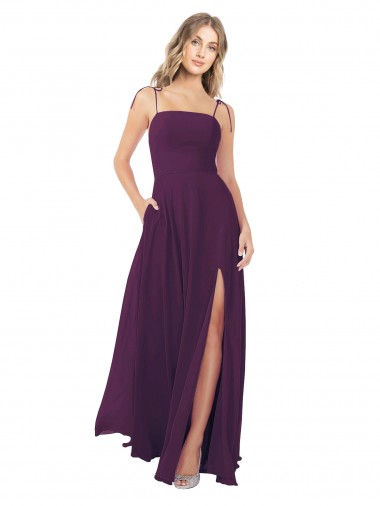 Pourpre Trapèze Bretelles spaghetti Sans bretelle Mousseline Longue Robes demoiselle d'honneur en Ligne
