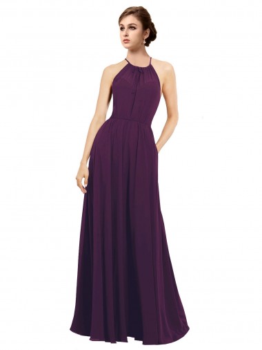 Pourpre Trapèze Licou Mousseline Longue Robes demoiselle d'honneur en Ligne