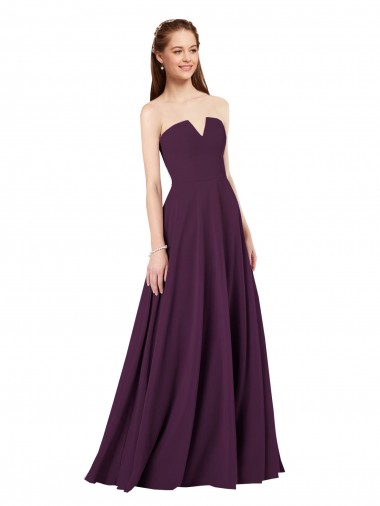 Pourpre Trapèze Sans bretelle Mousseline Longue Robes demoiselle d'honneur en Ligne