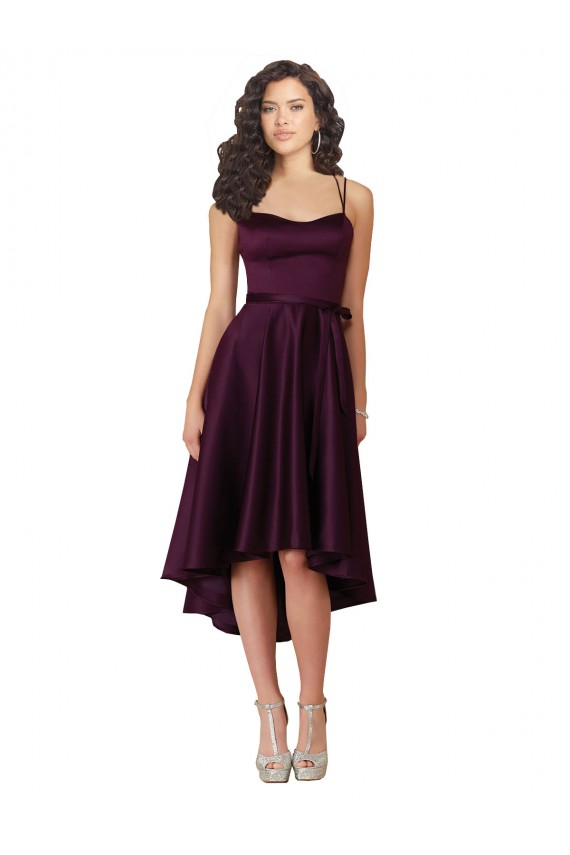 Pourpre Trapèze Scoop Neck Satiné Courte Asymétrique Robes demoiselle d'honneur / Robes de bal en Ligne