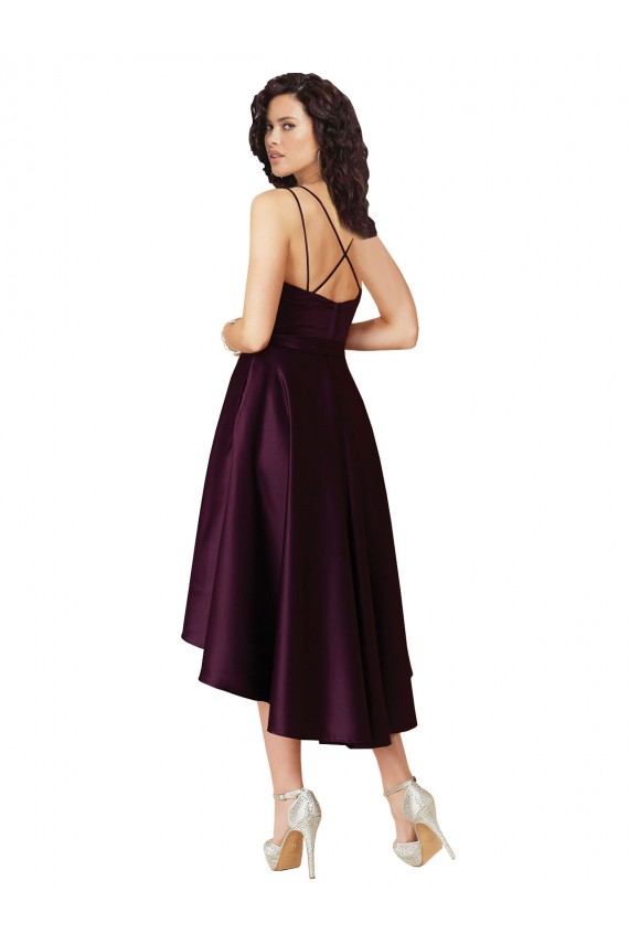 Pourpre Trapèze Scoop Neck Satiné Courte Asymétrique Robes demoiselle d'honneur / Robes de bal en Ligne