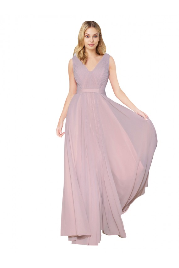 Primevère Trapèze Col V Mousseline Longue Formelles Robes demoiselle d'honneur / Robes de soirée / Robes de bal en Ligne