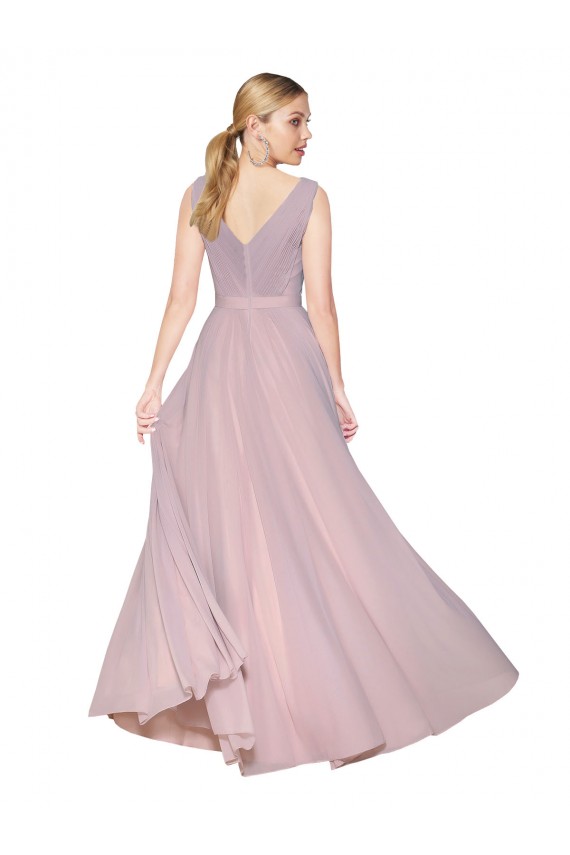 Primevère Trapèze Col V Mousseline Longue Formelles Robes demoiselle d'honneur / Robes de soirée / Robes de bal en Ligne