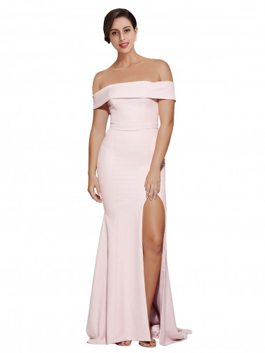 Rose Fourreau Col Carré Balayage train Crêpe Stretch Longue Formelles Robes demoiselle d'honneur / Robes de soirée / Robes de bal en Ligne