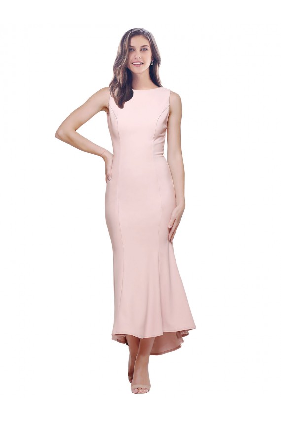 Rose Fourreau Col Haut midi Crêpe Stretch Courte Asymétrique Robes demoiselle d'honneur / Robes de soirée / Robes de cocktail en Ligne