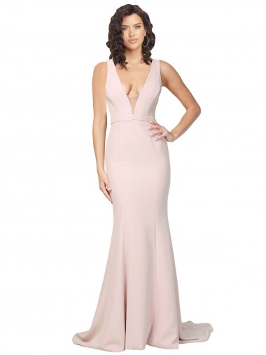 Rose Fourreau Col V Balayage train Crêpe Stretch Longue Formelles Robes demoiselle d'honneur / Robes de soirée / Robes de bal en Ligne