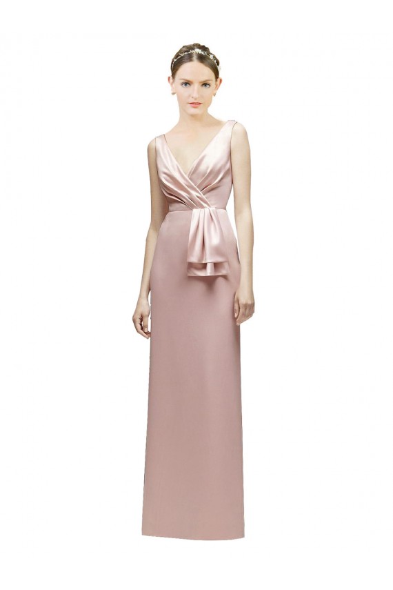 Rose Fourreau Col V Satiné Longue Robes demoiselle d'honneur en Ligne