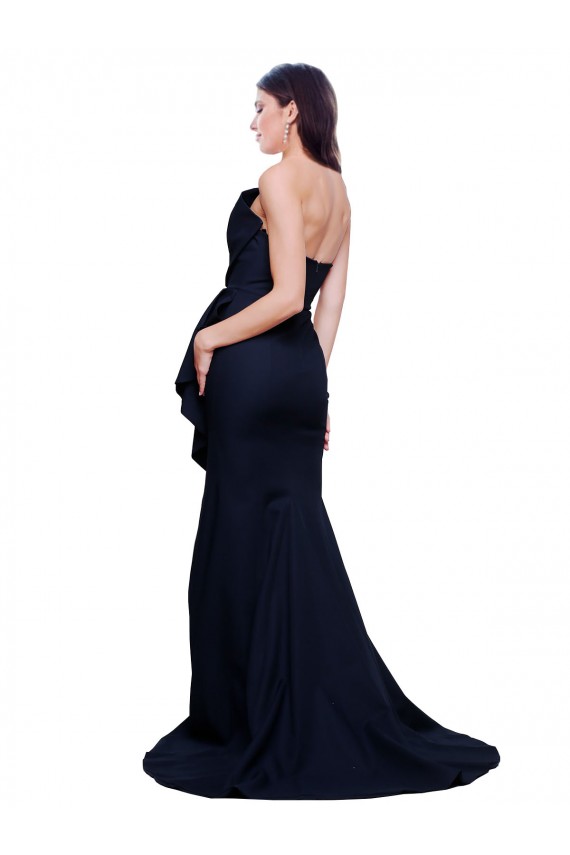 Bleu marine foncé Fourreau Sans bretelle Balayage train Crêpe Stretch Longue Robes demoiselle d'honneur / Robes de bal en Ligne