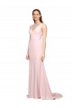 Rose Trapèze Col V Balayage train Crêpe Stretch Longue Robes demoiselle d'honneur / Robes de bal en Ligne