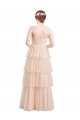 Rose Trapèze Col V Tulle Longue Robes demoiselle d'honneur en Ligne