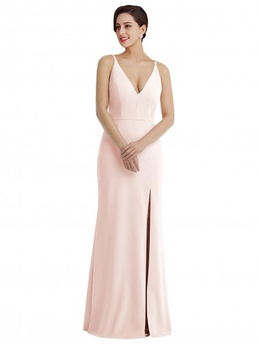 Rose Trompette Col V Crêpe Stretch Longue Formelles Robes demoiselle d'honneur / Robes de soirée / Robes de bal en Ligne