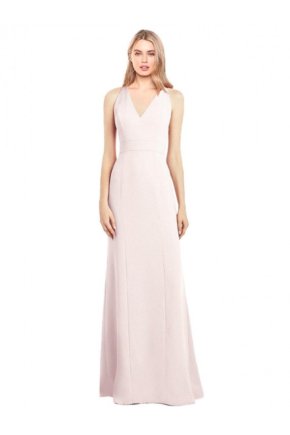 Rose Trompette Col V Crêpe Stretch Longue Robes demoiselle d'honneur / Robes de bal en Ligne