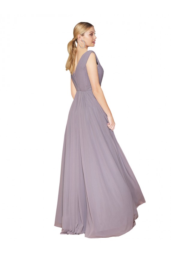 Rose poudré Trapèze Col V Mousseline Longue Formelles Robes demoiselle d'honneur / Robes de soirée / Robes de bal en Ligne
