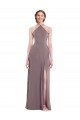 Rose poudré Trapèze Licou Mousseline Longue Formelles Robes demoiselle d'honneur / Robes de soirée en Ligne