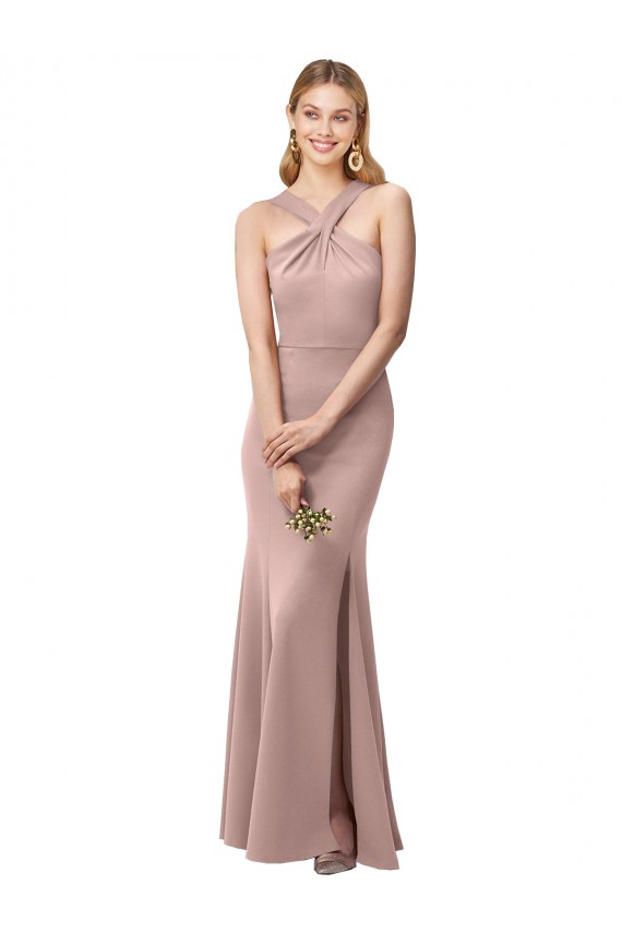 Rose poussiéreux Fourreau Licou Col Haut Crêpe Stretch Longue Robes demoiselle d'honneur / Robes de bal en Ligne