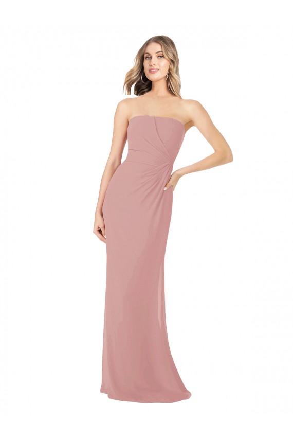 Rose poussiéreux Fourreau Sans bretelle Mousseline Longue Robes demoiselle d'honneur en Ligne