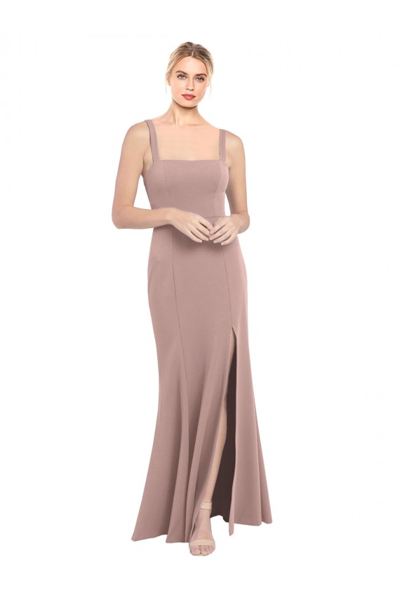 Rose poussiéreux Sirène Col Carré Col Haut Crêpe Stretch Longue Robes demoiselle d'honneur / Robes de bal en Ligne