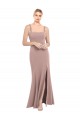 Rose poussiéreux Sirène Col Carré Col Haut Crêpe Stretch Longue Robes demoiselle d'honneur / Robes de bal en Ligne