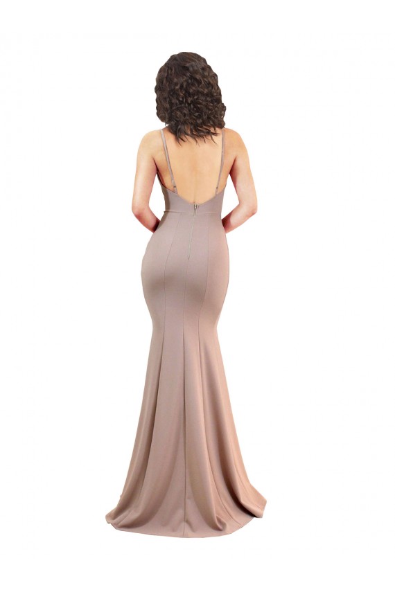 Rose poussiéreux Sirène Col V Crêpe Stretch Longue Formelles Robes demoiselle d'honneur / Robes de soirée / Robes de bal en Ligne