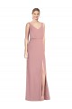 Rose poussiéreux Sirène Col V Mousseline Longue Robes demoiselle d'honneur en Ligne