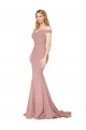 Rose poussiéreux Sirène Épaule Dénudée Balayage train Crêpe Stretch Longue Formelles Robes demoiselle d'honneur / Robes de soirée / Robes de bal en Ligne