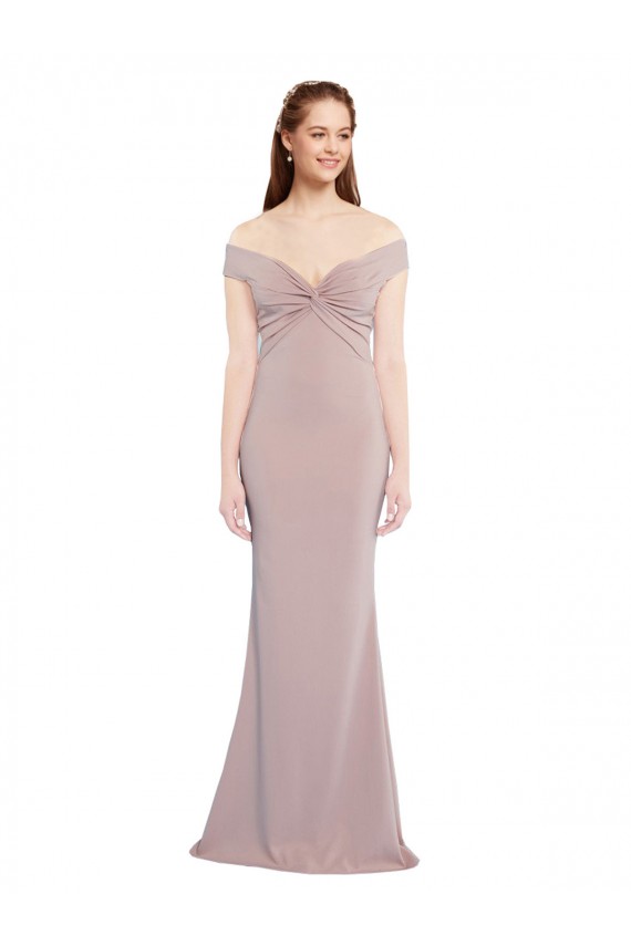 Rose poussiéreux Sirène Épaule Dénudée Col V Crêpe Stretch Longue Formelles Robes demoiselle d'honneur / Robes de soirée / Robes de bal en Ligne