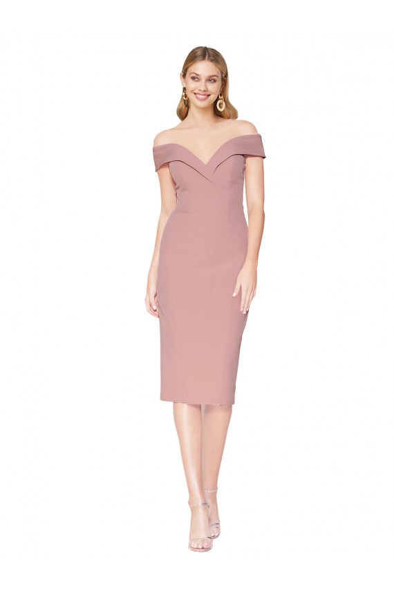 Rose poussiéreux Sirène Épaule Dénudée Crêpe Stretch Courte Robes demoiselle d'honneur / Robes de soirée / Robes de cocktail en Ligne