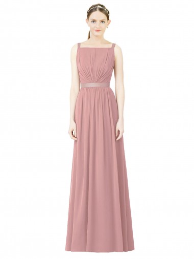 Rose poussiéreux Trapèze Col Haut Mousseline Longue Robes demoiselle d'honneur en Ligne