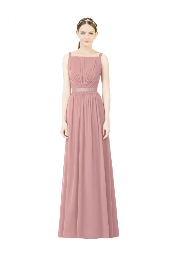 Rose poussiéreux Trapèze Col Haut Mousseline Longue Robes demoiselle d'honneur en Ligne
