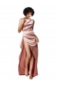 Rose poussiéreux Trapèze Satiné Soyeux Longue Formelles Robes demoiselle d'honneur / Robes de soirée / Robes de bal en Ligne