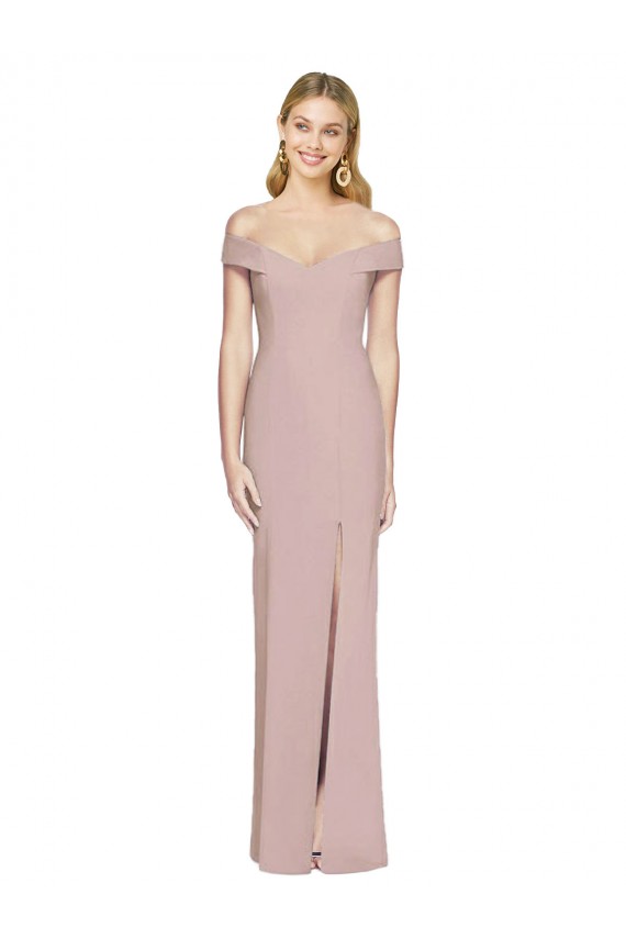 Rose poussiéreux Trompette Épaule Dénudée Crêpe Stretch Longue Robes demoiselle d'honneur / Robes de bal en Ligne