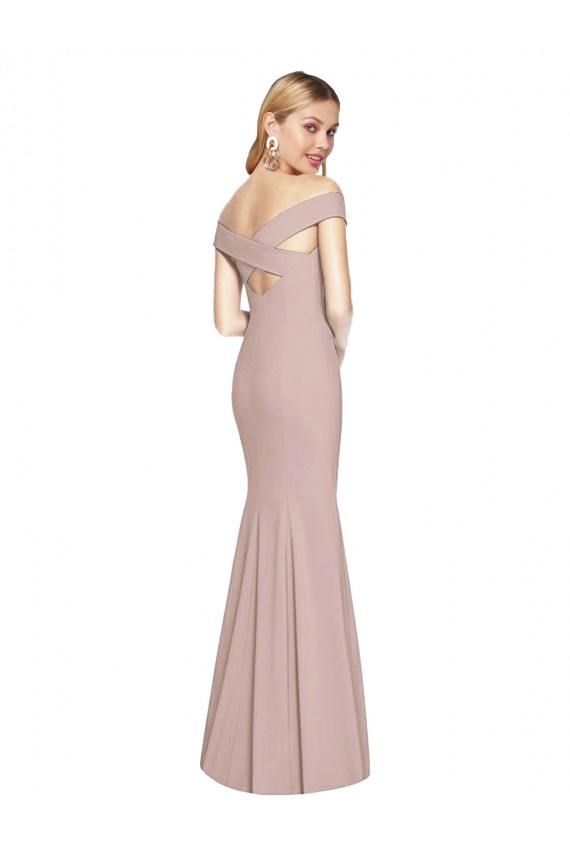Rose poussiéreux Trompette Épaule Dénudée Crêpe Stretch Longue Robes demoiselle d'honneur / Robes de bal en Ligne