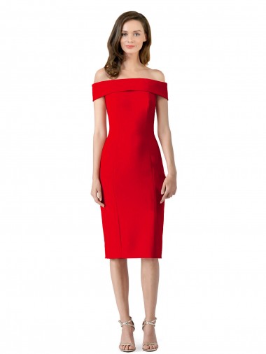 Rouge Fourreau Épaule Dénudée Crêpe Stretch Courte Robes demoiselle d'honneur / Robes de soirée / Robes de cocktail en Ligne