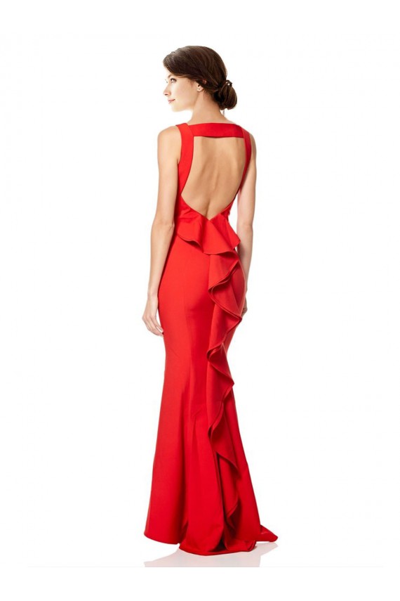 Rouge Sirène Licou Col Haut Crêpe Stretch Longue Formelles Robes demoiselle d'honneur / Robes de soirée / Robes de bal en Ligne