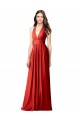 Rouge Trapèze Licou Col V Mousseline Longue Robes demoiselle d'honneur en Ligne