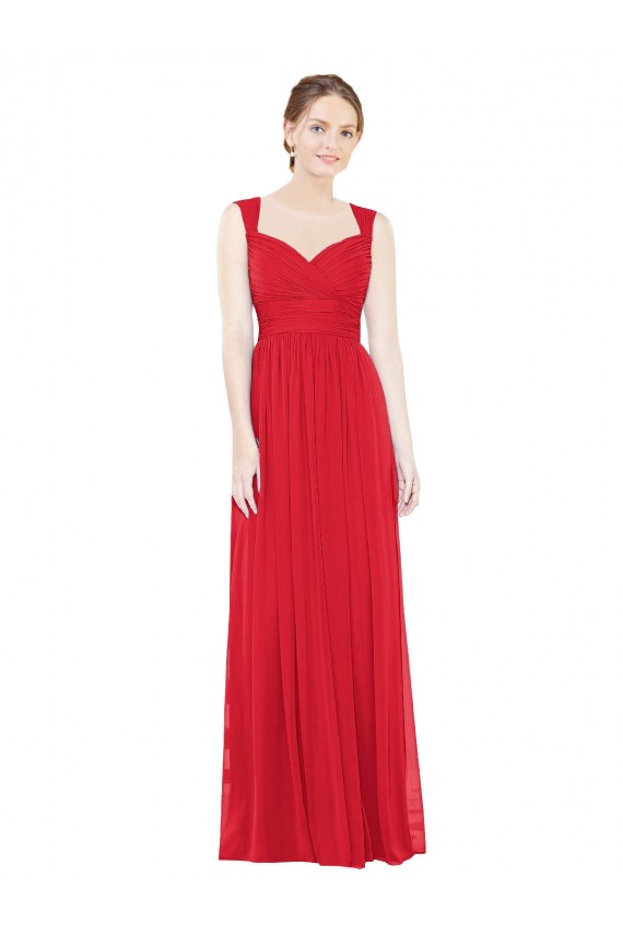 Rouge Trapèze Mousseline Longue Robes demoiselle d'honneur en Ligne