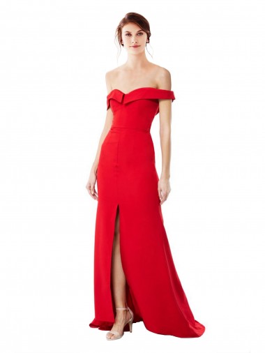 Rouge Trapèze Épaule Dénudée Crêpe Stretch Longue Formelles Robes demoiselle d'honneur / Robes de soirée / Robes de bal en Ligne