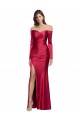 Rouge foncé Fourreau Satiné Stretch Longue Formelles Robes demoiselle d'honneur / Robes de soirée / Robes de bal en Ligne